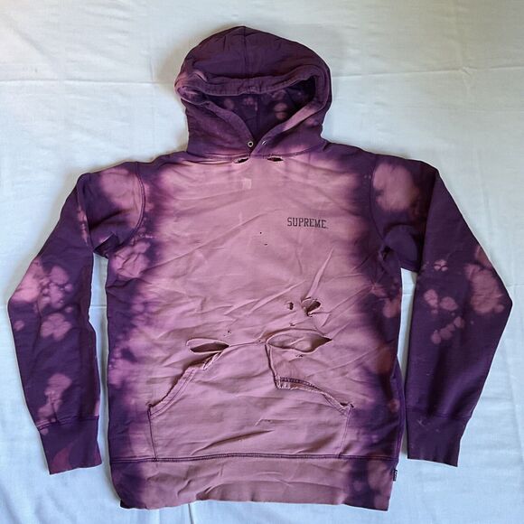Supreme Siouxsie Sioux Purple Pink Bleached Holes Hoodie Sweatshirt Medium - Picture 1 of 7